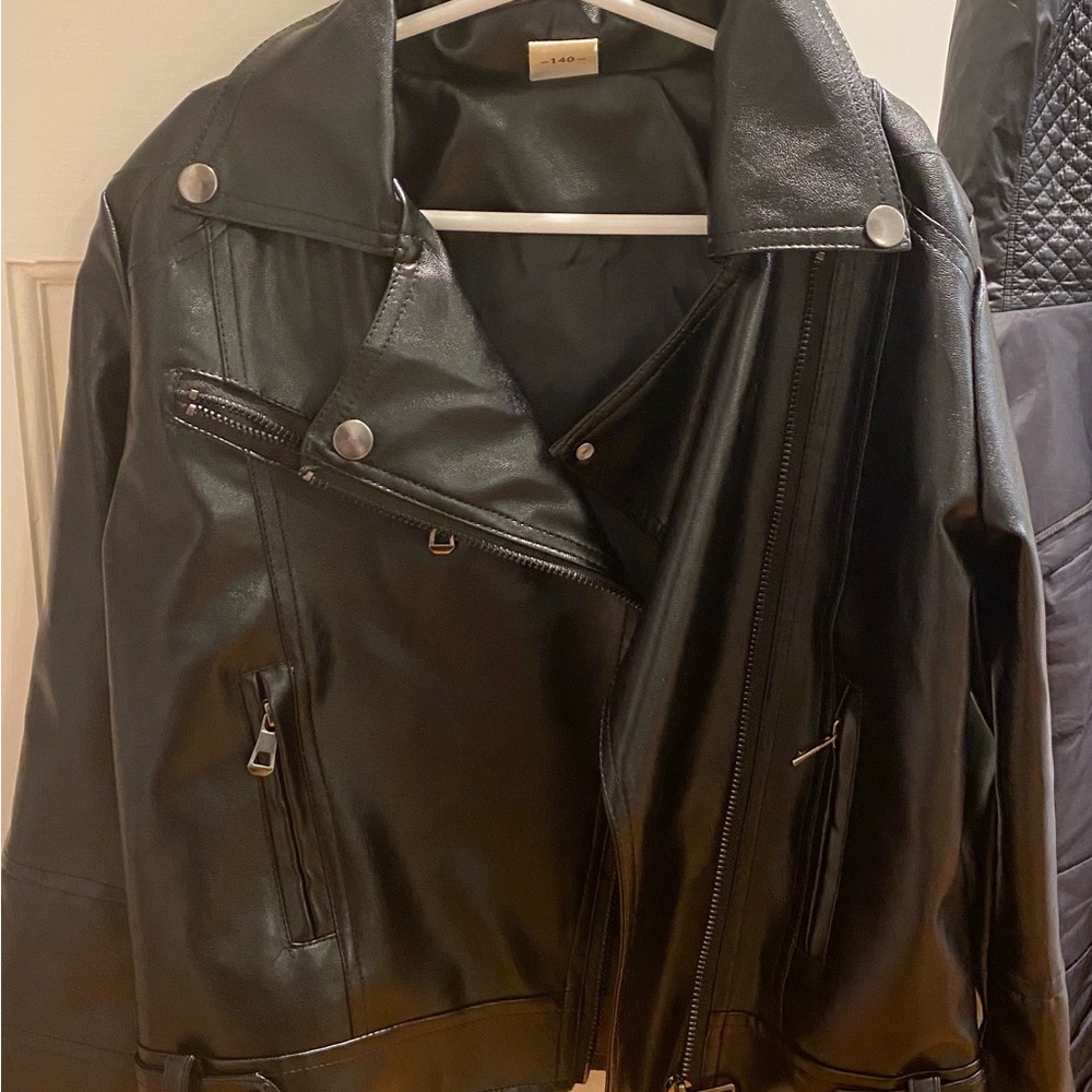 Kids Black Faux Leather Jacket S/M